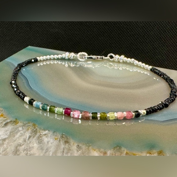 Multicolored Tourmaline Black Spinel and Sterling Silver Accents and Clasp - Picture 3 of 7
